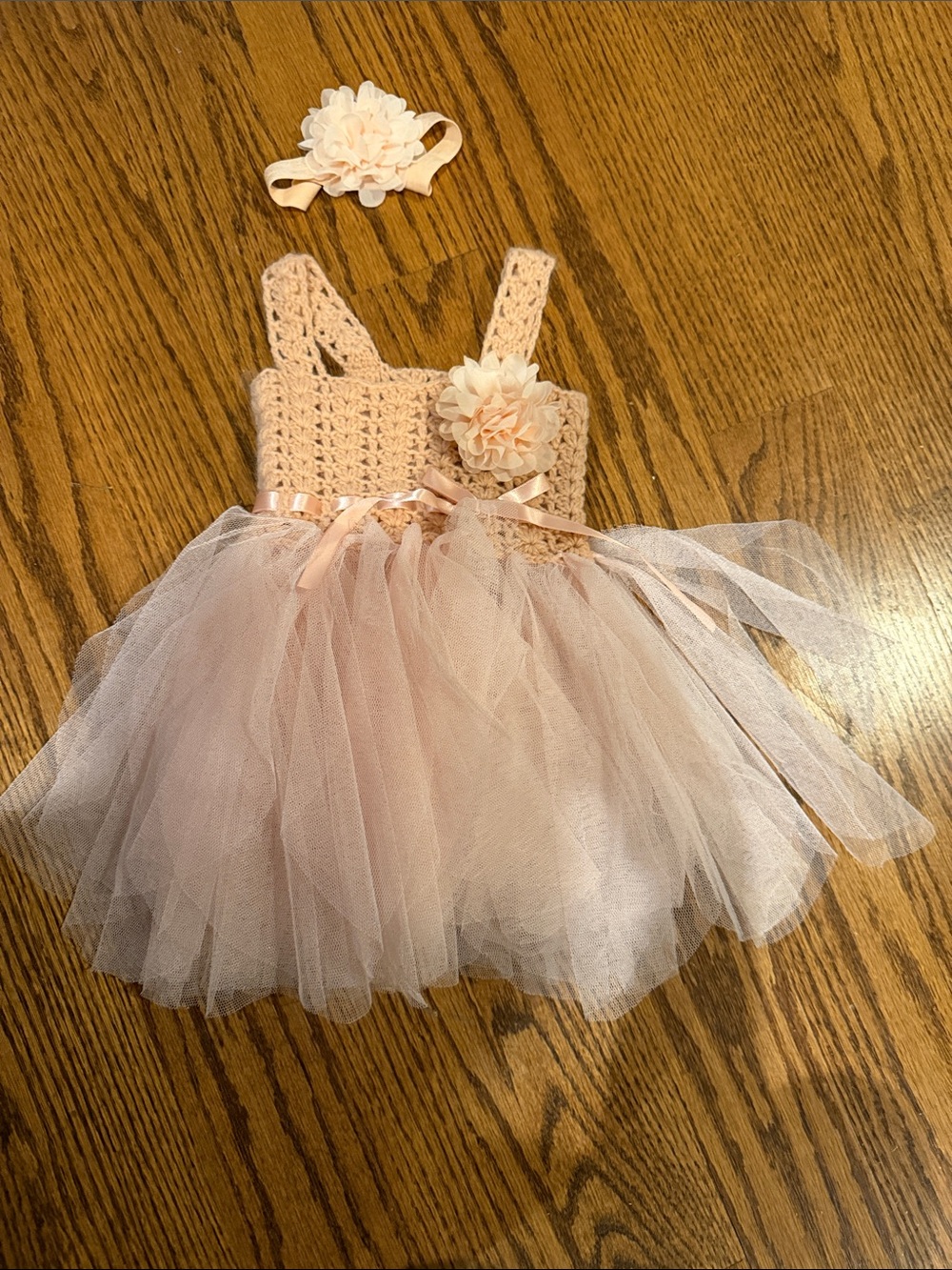 Baby Peach Tulle Tutu Dress with Flower Headband